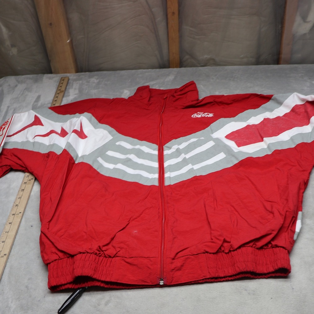 Coca Cola Jacket Mens Medium Red Full Zip Wind Rain Retro VTG 90s $120 RARE